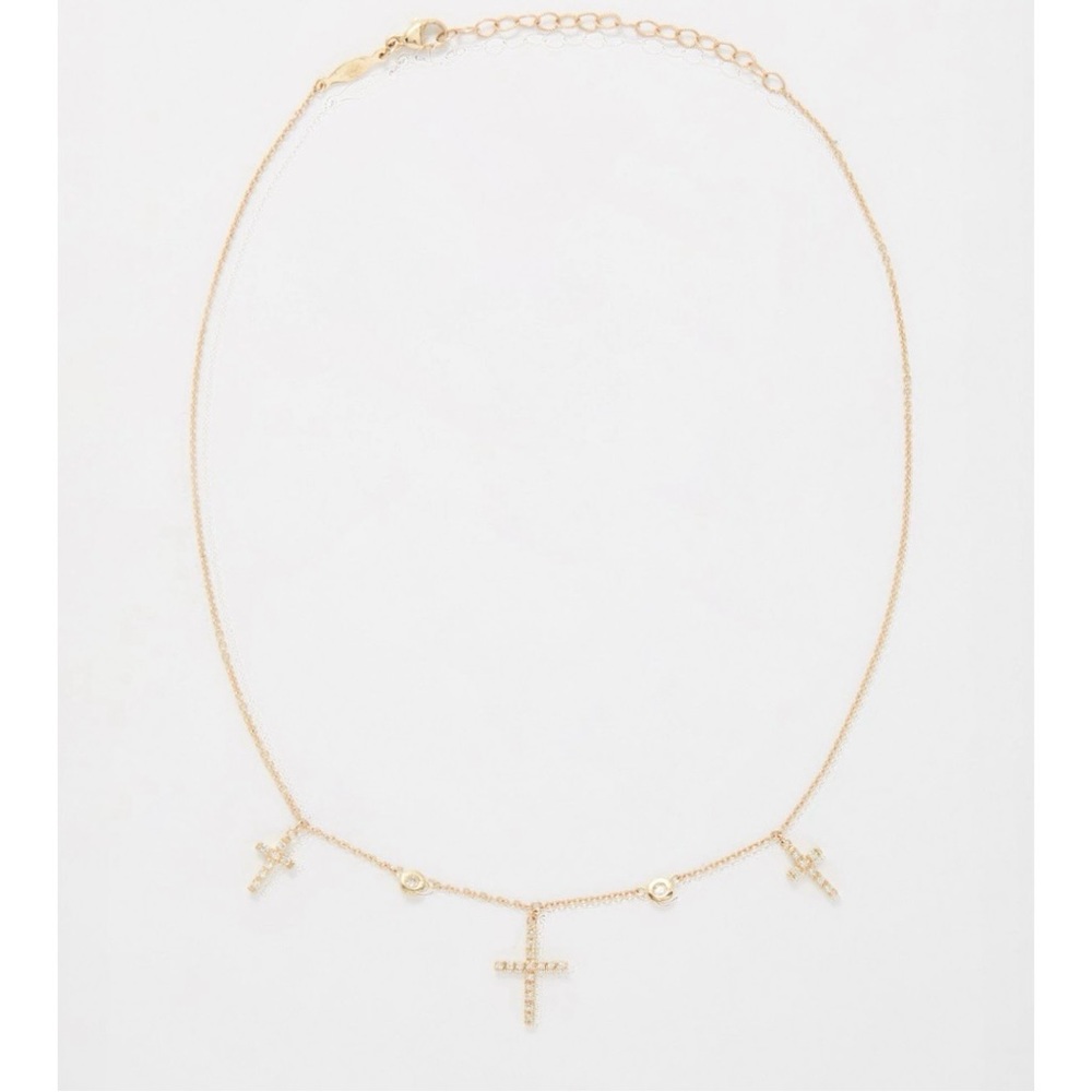 Jacquie Aiche Triple Cross diamond & 14kt gold necklace